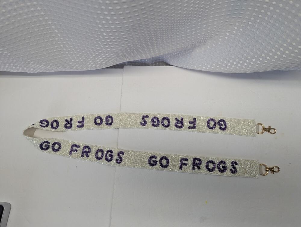 TCU Go Frogs Beaded Purse Strap Purple White Game Day Bag Strap Gold Clips